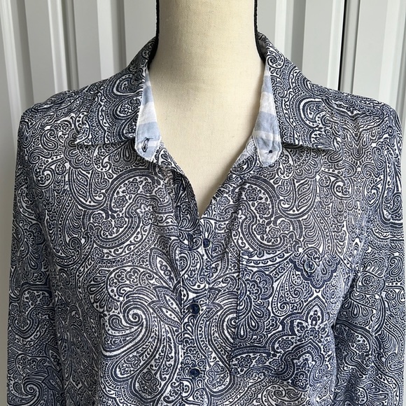 Tommy Hilfiger Blouse Navy/White Quarter Button Size M - Picture 3 of 12